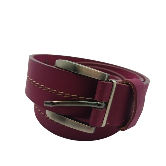 Mens Leather Belt Casual Burgundy Medium/ Large - Picture 1 of 5